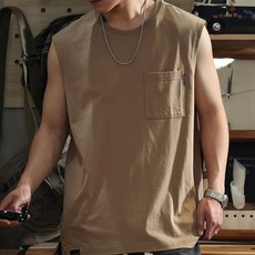 인어미남 여름 남자 멋스러운 데일리 포켓 장식 캐주얼 루즈핏 나시