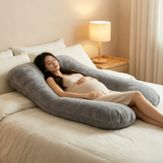 NUNUHANA U자 임산부 바디필로우 안고자는 베개, 그레이
