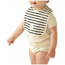 Malolotte 幼兒用條紋Terry圍兜, 黑色, 1個, 1入