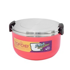 TOP-CHEF 頂尖廚師 馬卡龍色系雙層隔熱 304不鏽鋼保溫便當盒 1L 適合學生/上班族, 紅, 1個