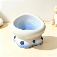 軟萌蘑菇陶瓷寵物碗 寵物高腳食盆, 藍色貝卡琪寵物碗, 1個