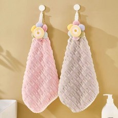 臺灣-出貨【新款熱銷】吸水速幹擦手巾手帕巾掛式衛生間廚房兒童擦手家用加厚搽宿捨 P1UX, 秒吸水太陽花擦手巾【粉色+灰色】2條, 1個