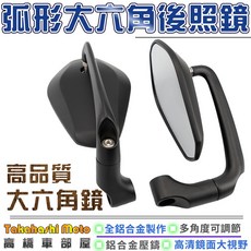 高橋車部屋 盾牌型大六角後照鏡 - 端子鏡/把手鏡 Force/DRG/雷霆S適用, 1個, 標準後照鏡螺絲 + M6 端子配件