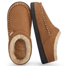 ATHMILE 남성용 하우스 슈즈 보송보송한 따뜻한 모카신 메모리 폼 슬리퍼 아늑한 겨울 홈 침실 실내 실외 브라운. 118675