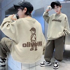 비비키드 주니어 남아 봄 가을 olivetti 남자캐릭터 프린팅 상하복 세트 초중생 긴팔티 초등생 긴바지 세트 (6612)