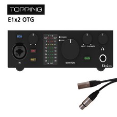 찬양랜드 Topping 국내 정품 토핑 프로 USB 오디오 인터페이스 +케이블 레코딩 보컬 녹음 방송용, BK, E1x2 OTG+마이크케이블