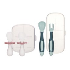 맘스트리 실리콘 스푼포크 세트, 화이트+민트, 1개