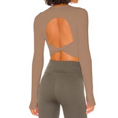 跨境運動上衣 女長袖短版瑜伽服 鏤空扭結設計 ST204-1