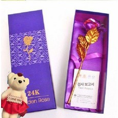 중학생 선물 금박 장미꽃 로즈 플라워 금장미, 1개, 퍼플 작은 곰