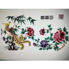 皮影 富貴圖 純手工上色 牛皮裝飾 40x80cm, 如圖所示, 1個