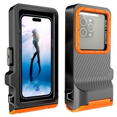 HTYVC 스마트폰 방수 케이스 IP68 잠수 방수 케이스 수중 촬영 터치 스노쿨링 다이빙15m방수 신상품, 4세대-Black + Orange, 1개