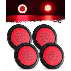 파츠삼 4PCS 원형 32개 헤일로 글로우 레드 테일 4인치 스톱 트레일러 라이트 LED