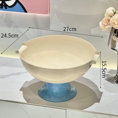 高腳水果瀝水籃 廚房家用收納盤, 藍白, 1個