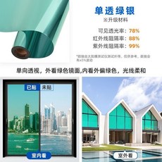 隔熱防曬膜 居家窗貼 單向透視隱私貼膜, 1個, 德國進口綠銀色 超厚 高隔熱防曬,長2米*寬40cm 送全工具+不隔熱包退