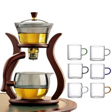 禾統 自動磁吸泡茶組 高硼矽玻璃壺 功夫茶具 家用茶壺 泡茶組 茶具組, 1個, 泡茶組(含杯子)(店到店限一組)