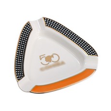 【崇德店】雪茄煙灰缸 三角形三煙槽陶瓷描邊便攜煙灰缸 經典煙灰缸, 白色, 1個