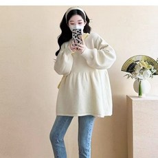 임산부 봄 가을 긴팔 니트티 빅사이즈 임부 니트 티셔츠 루즈핏 캐주얼 데일리 상의 YLP