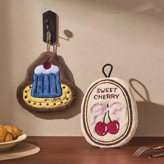 대홍샵 산호벨벳 흡수력 갑 고리수건 핸드타올, 2개, 체리&케익