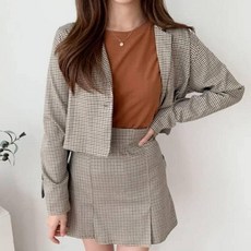 디작소 여성 여자 가을 자켓 재킷 라번드 체크 원버튼숏 426454