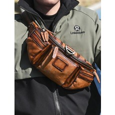全新瘋馬皮男士胸包腰包 復古做舊棕色