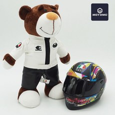 非凡優選 機車機車頭盔熊公仔機修賽車拉力熊尾箱吊飾玩偶agv頭盔小熊, agv白皮熊+塗鴉, 1個