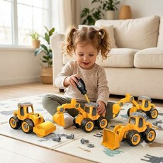 맘스아이 건설 중장비 포크레인 불도저 조립 장난감 드릴 공구 블럭 DIY 역할놀이 완구 공구놀이 세트 옐로우 4종세트, 1개