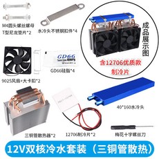 【台灣出貨】半導體冷水機熱管散冷 設備12V制冷片魚缸水族空調扇水冷致冷系統, 12V雙核冷水（三銅管） 含制冷片, 1個