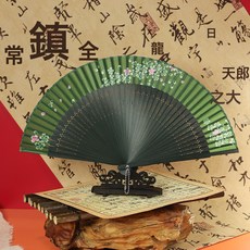 DFMEI 扇子夏天便攜古風綠色摺扇女式隨身古典中國風漢服旗袍摺疊小扇子, 1個, 綠骨綠櫻花:如圖