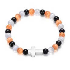 여성용 야구 십자가 비즈 팔찌 - 고양이 눈 디스코볼 원석 크리스탈 스트레치 멋진 영감을 받은 스포츠 기독교 종교 세례 주얼리 팀 애호가를 위한 선물 단일 사이즈 보석 캣