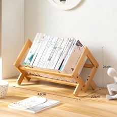 쿠리브 스탠드 미니 책꽂이 원목색 대나무 책꽂이 탁상용 소형 책꽂이 책선반, 1단, 원목