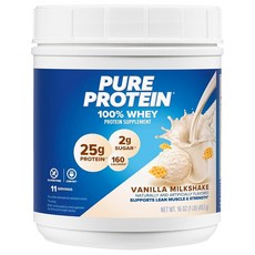 Pure Protein 퓨어프로틴 파우더 유청단백질 바닐라 크림 1 lb 고단백 저설탕 글루텐 프리, Pure Protein 파우더 유청단백질 바닐라 크림, 1개