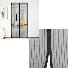 DN 문 모기장 방문 문틀 현관 자석 100x200cm 스트라이프 블랙