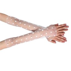 RiJinDUO 듀오Jin 여성용 섹시 시어 장갑 메시 튤 및 패턴 롱 핑거리스 장갑 코스튬 볼 파티 액세서리 화이트 라운드 도트 단일 사이즈 307528, RiJinDUO 듀오Jin 여성용 섹시 시어 장갑, 메