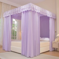 宮廷風公主蚊帳 落地三門蚊帳 遮光床簾 雙人床蚊帳, 初夏-紫色（布+支架）送燈,1.2米寬 2米長