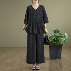 ORZQU 여성 여름 레저 얇은 칠부 세트 루즈핏 심플 와이드 팬츠 투피스