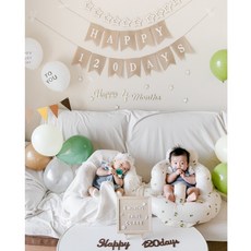 GoGraphy 收涎佈置儀式組 寶寶四個月收涎抓周生日派對居家裝飾, HAPPY 120 days 麻布拉旗, 1個