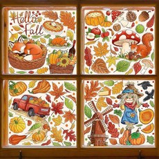 KAHSHEEN 대형 부활절 창문 부착 - 유리 창문용 토끼 스티커 데칼 귀여운 달걀 양면 재사용 가능한 휴일 장식 새 사무실 봄 패트리 9장/121개, 가을