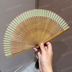 扇子 折扇 中國扇子 新中式竹扇 折疊扇 鏤空真絲復古古風扇子, 18cm-淺綠色, 1個