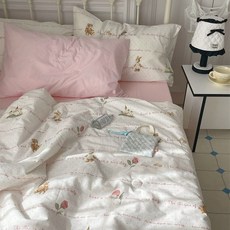 하트앤솔 베이비 애니멀 핑크 얇은 여름 차렵 이불커버 세트