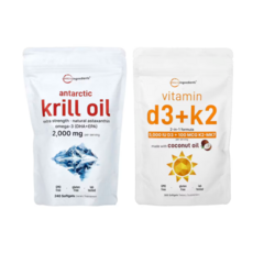 엑스트라 스트렝스 Antarctic 크릴 오일 + 코코넛오일 함유 비타민D3K2 세트