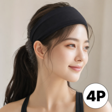 도르나솔 러닝 헤어밴드 남여공용 땀흡수밴드, 4개, 블랙