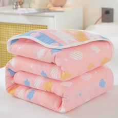 純棉六層紗毛巾被A類全棉夏季薄款兒童嬰兒蓋毯6層紗布夏涼被, (彩雲粉色)