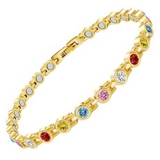 JEROOT 여성용 티타늄 스틸 마그네틱 발찌 팔찌 3500 가우스 자석이 있는 여성용 마그네틱 앵클릿 주얼리 선물용 조절 가능한 여성용 발찌 메탈 큐빅 지르코니아, JEROOT 여성용 티타늄 스틸 마그네틱 발찌 팔찌 3