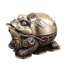 復古龍龜煙灰缸．新款大號青銅 家用客廳辦公室 招財進寶 貔貅 帶蓋防灰 防風 龍龜 禮品, 1個, 咬錢金蟾