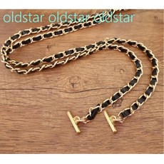 oldstar 包包鏈條, 1個, 淺金+黑色穿皮鏈110cm+T扣