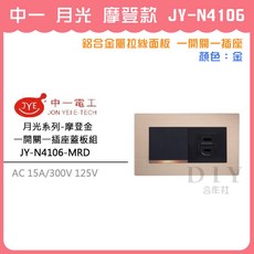 中一 月光 摩登款 JY-N4106 鋁合金屬拉絲面板 一開關一插座, 1個, 摩登款 金