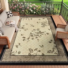 FALARK Easy Jute 4x6 Outdoor Patio Rug Washable Rugs for Entryway Indoor Living Room Carpet Farm, Ivory/Butterfly Floral