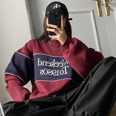 마이쏭 남여공용 빅사이즈 기모맨투맨 박스티 위켄배색오버핏맨투맨(기모)