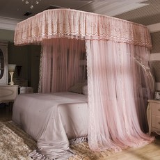 熱賣 蚊帳 兒童床蚊帳 U型蚊帳 可伸縮 加大蚊帳 雙人蚊帳 防塵蚊帳 遮光蚊帳【2702人收藏】新款導軌蚊帳u型軌道支, 輕紗曼舞 粉（升級加厚支架）,2*2.2m