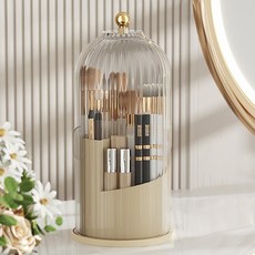 Tiger Pavilion 방진 회전형 메이크업 브러시 정리대, 밀크 화이트 + 클리어, 1개